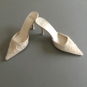 Beaded Satin Mules